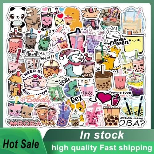 47Pcs/Lot Mixed Cartoon Pvc Anime Boba Stickers Cute Bubble Tea Stickers Assembles Graffiti Decal Toys For Childrens