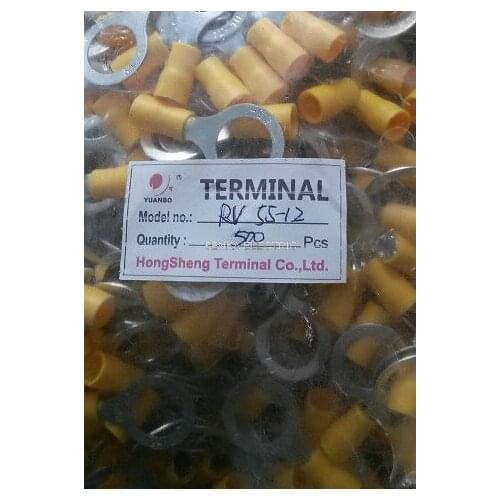 500pcs RV5.5-12 Circular pre-insulating Ring Terminals Crimp Wire Connector 12~10AWG 1/2 48AMP Yellow Round Connector