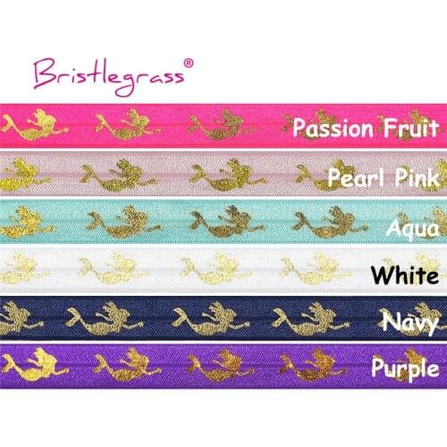 BRISTLEGRASS Combo 6 Yard 5/8" 15mm Mermaid Foil Print Foldover Elastic FOE Spandex Band Hair Tie Headband Dress DIY Sewing Trim