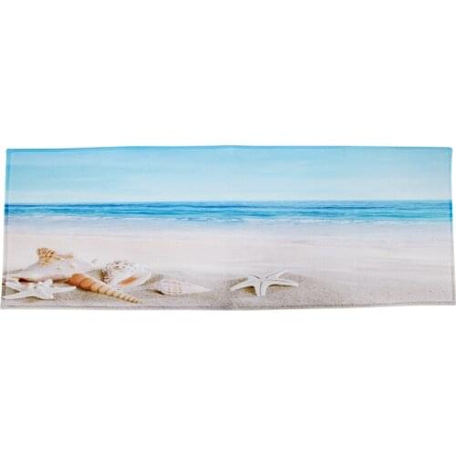 AT69 -Blue Ocean Starfish Conch Shell Holiday Beach Seaside Scenery Nautical Theme Print Polyester Rubber Anti-Skid Bathroom Mat