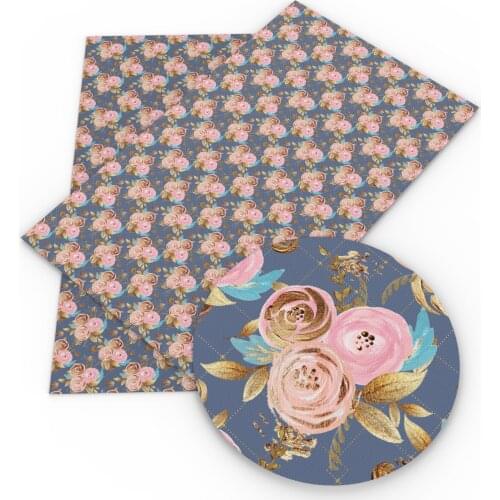 David angie 20*33cm Flowers Printed Faux Synthetic Leather Sheet Hairbows Material,DIY Sewing Handmade Bag Garment,1Yc5548