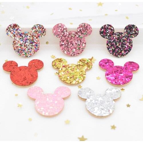 20Pcs 35mm Glitter Fabric Padded Appliques Sequins Mouse Patches for Crafts Clothes DIY Headwear Wall Sticker Accessories G51