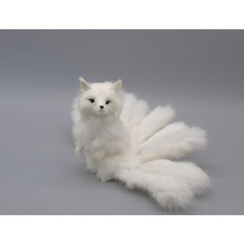 Large 28x16cm simulation fox with nine tails model polyethylene&furs jump-up white fox photography prop,decoration gift b0398