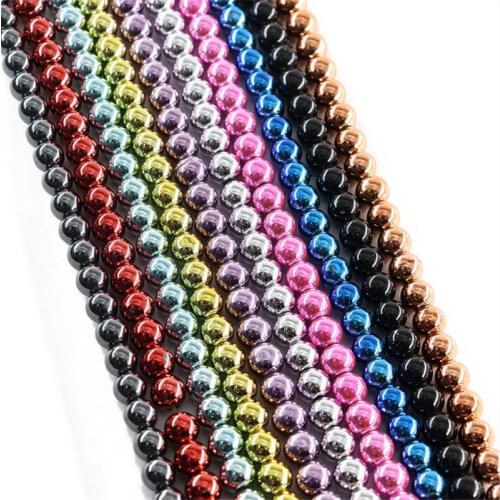 Natural Stone Bead Nano Gold Rainbow Rose Gold Silver Color Hematite Round Beads For Jewellery Making Bracelet Necklace 15