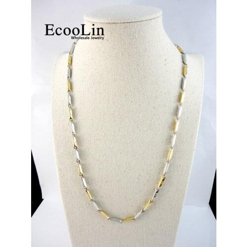 30Pcs 22.06 inch Bamboo Stainless Steel DoubleColor Chain 56Cm Never fade Necklaces For Women Men Fashion Jewelry LR550