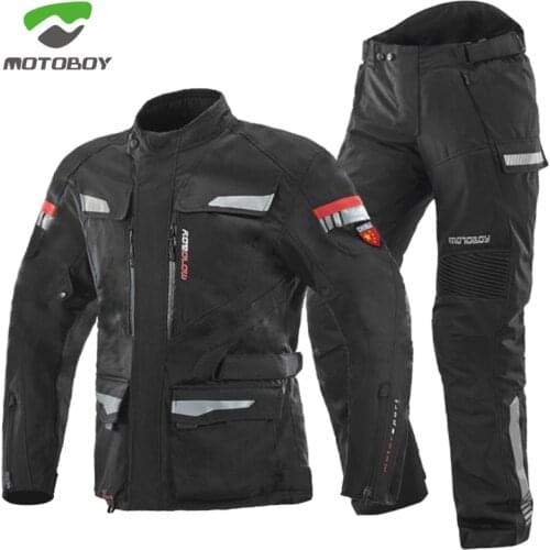 Black MOTOBOY motorcycle Jacket pants Waterproof winter motorbike jersey suit mens with CE Protectors motocross Rally Suit