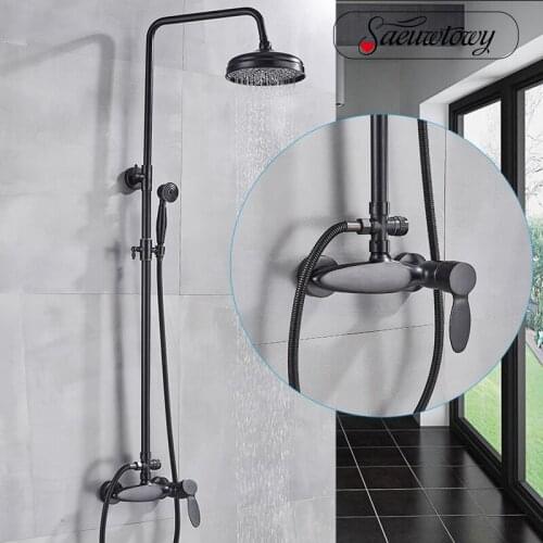 Black Bronze Wall Mounted Faucet Rain Brass 8" Shower Faucet Bathtub Faucet Bathroom Tap Hand Shower Adjustable Hight