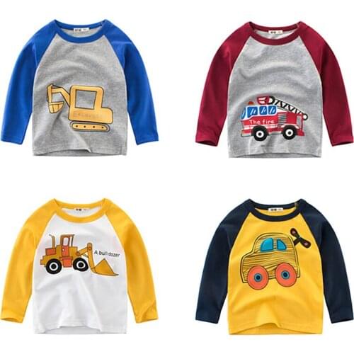 Kids Boys Autumn T-Shirt Cartoon Machineshop Truck Print Children Toddler Boys Tops