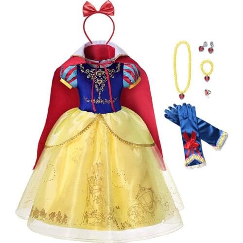 Girls Children Snow White Dress Princess Dress Cosplay Costume Sequins Fancy Clothes Kids Birthday Gift Party Ball Gown