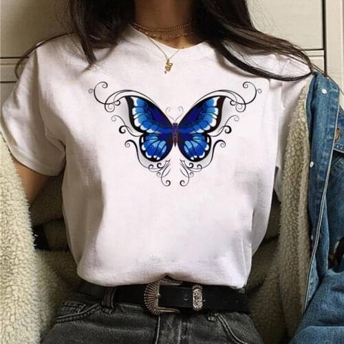 Women Summer T-shirt 2021 Aesthetic Butterfly Print T Shirt Ladies Streetwear Harajuku Tops Female Short Sleeve Tshirt Oversize