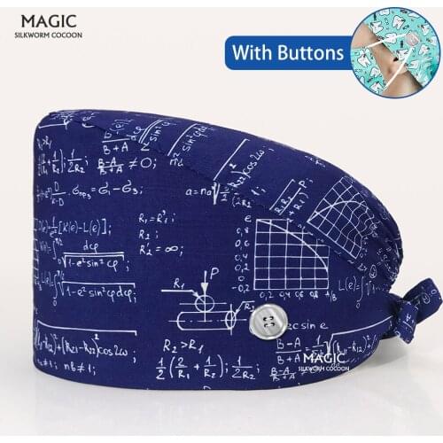 Cotton Multicolor Tieback Beautician Dentist nurse Pet clinic scrubs hats nursing hospital caps Surgical medical hat with button