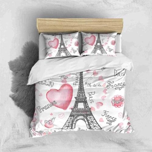 3D Paris Eiffel Fower Bedding Set Soft Pink Heart Bed Set 2/3pcs With Pillowcases Drop Ship Simple Printing Duvet Cover