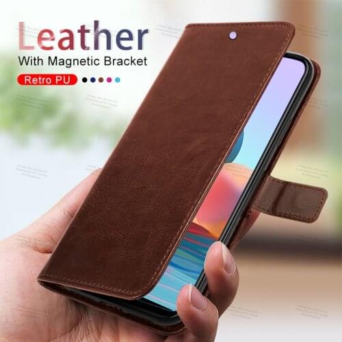 Leather Flip Case For Xiaomi Redmi Note 10 Pro Max Crazy horse pattern bumper on for redmi redme note 10 5G 10s bracket cover