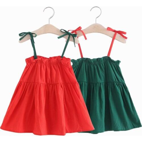 Lovely Baby Sling Dress for Girls Summer Thin Casual Vest Sleeveless Soft princess Dresses Leisure Wear Cotton red green