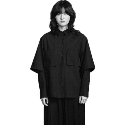 Mens shirt dark simple double sleeves double sleeves