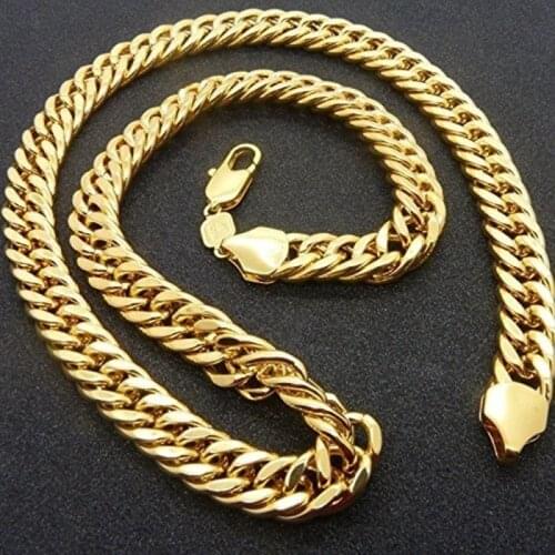 Mens Thick Tight Link Yellow Gold Filled Finish Cuban Chain Necklace