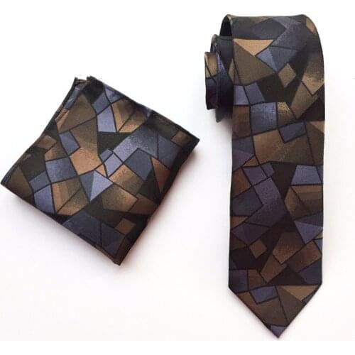 8cm Men Branded Ties Sets Stylish Geometric Pattern High Quality Woven Necktie Handkerchief Sets