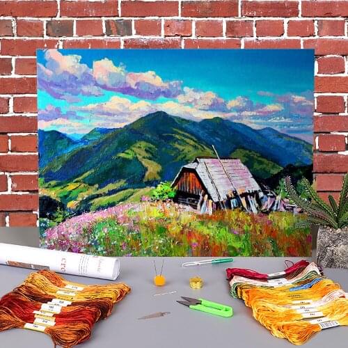 Landscape Summer Printed 11CT Cross Stitch Complete Kit Embroidery DMC Threads Needlework Painting Craft Hobby Decor
