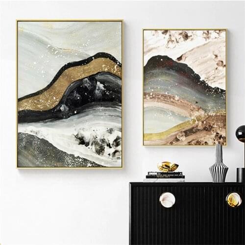 Chinese Style Ink Abstract Yellow Quicksand Mountain Landscape Canvas Painting Room Poster Wall Picture Scandinavian Decor