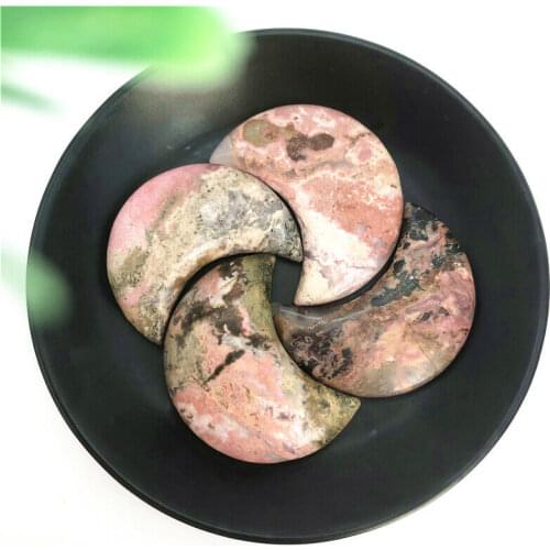 Natural Rhodonite Stone Polished Moon Shaped Specimen Decoration Jewelry Making Natural Stones and Minerals