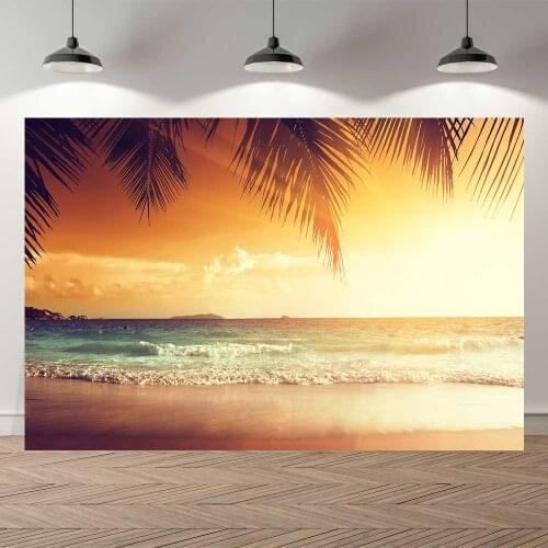 NeoBack Beautiful Tropical Summer Sea Palm Tree Sunset Beach View Photo Background Photocall Photobooth Party Banner