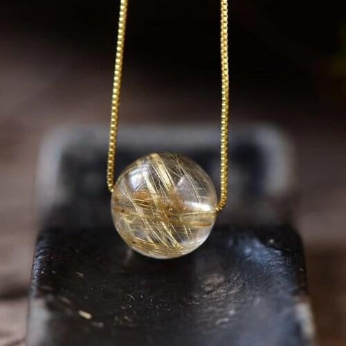 BOEYCJR Rutilated Stone Bead Necklace Chain Handmade Jewelry Ethnic Vintage Stone Pendant Necklace for Men or Women