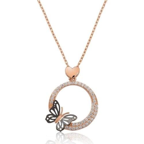 Sterling silver Heart Butterfly Circle Necklace
