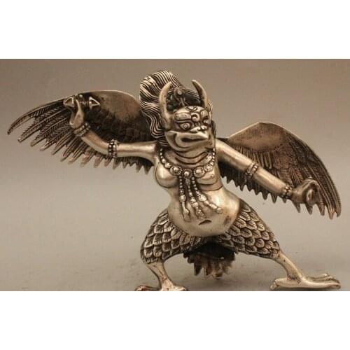 Details about 6" Tibet Buddhism Silver Fly Redpoll Winged Garuda Bird Eagle Buddha Statue R0715 (B0328)