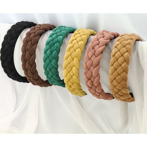4cm Women Handmade Fleece Cloth Headband Solid Braided Hairband for Lady Girls Make-up Face Wash Headpiece Accessories