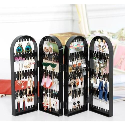 Jewelry Storage Box Earring Display Organizer Foldable Portable Jewelry Earring Holder Cabinet Plastic Box 4 Doors 240 Holes