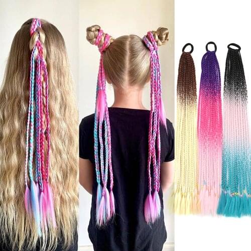 Synthetic Ponytail Braid Extensions false overhead tail with rubber elastic band kanekalon braiding Ponytail Hair For Kids Girs