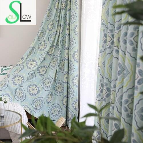Slow Soul Green Cyan Modern Boutique Simple Japanese And Korean Curtain French Window Curtains For Living Room Children Bedroom