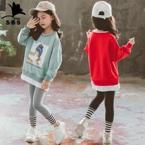 Girls' College Sweater with Pants Two Piece Set for Big Kids Sticker Sweater Casual Set Children Sport Set