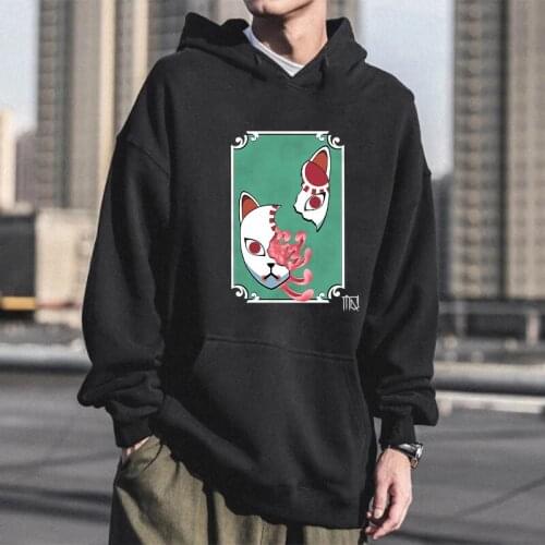 Kimetsu No Yaiba Harajuku Anime Hoodies Fashion Cartoon Kamado Tanjirou Split Mask Printed Casual Oversize Itself Sweatshirt
