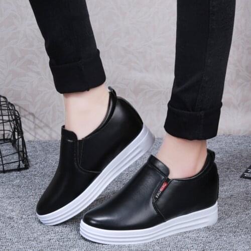 Increasing Loafers Platform Slip on Flat Shoes Side Zip Leather Casual Shoes Woman Flats White Shoes Ladies zapatos mujer 7670L
