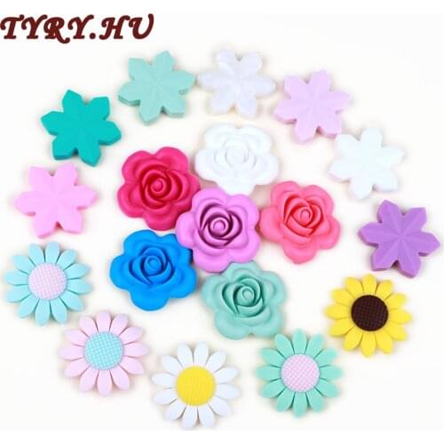 TYRY.HU 2pcs Colorful Flower Silicone Beads Necklace Pendant Baby Teething Beads Infants Tooth Care Food Grade Teether BPA Free