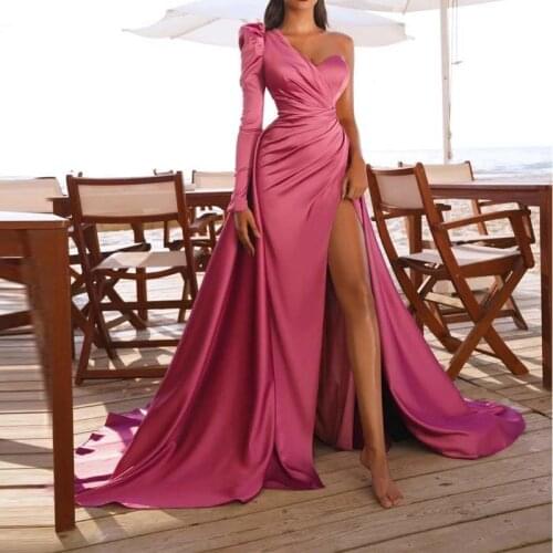 Grosfairy Prom Dresses One Shoulder Pleated Split Robes De Cocktail Elegant Bodycon Formal Evening Party Homecoming Vestidos