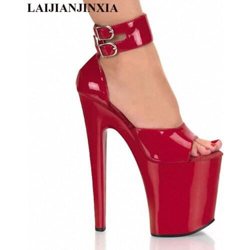 LAIJIANJINXIA Brand RED 8 inch sexy clubbing High Heel Shoes 20 cm Super High star metal toe ankle womens Dance Shoes