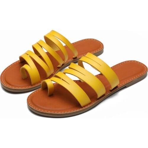 2021 New Slippers Retro Straps Women Slippers Yellow Flat Shoes Females Summer Sandals Beach Slides Casual Flats Ladies Shoes