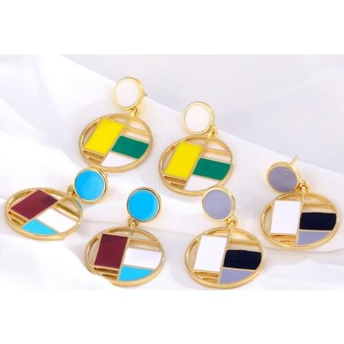 Find Me Simple Acrylic Alloy Oil Drop Earrings Color Stitching Round Pendant Earrings For Women Jewelry Accessories