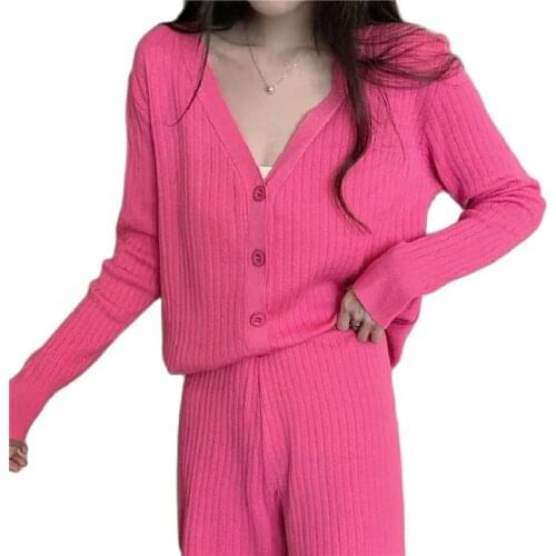 New knitted Suit Womens Clothing 2021 Fashion Spring And Autumn V-Neck Cardigan Jacket + Casual Two Piece Set Women Trend