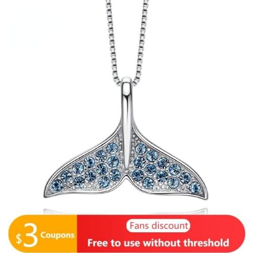 AGATA Silver 925 Necklaces for Women Blue Crystal Ocean Mermaid Tail 925 Sterling Silver Fine Jewelry Chain Necklaces