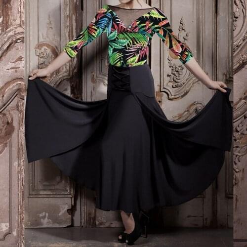 New Ballroom Dress Women Black Standard Ballroom Skirt Adult Performance Costume Tango Flamengo Skirt Long Skirt Waltz BI160