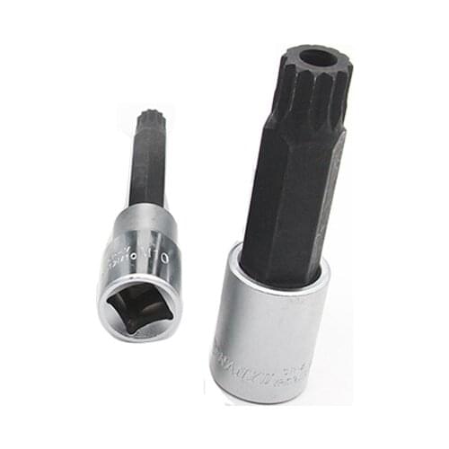1PCS 100mm Length 12 Point MM Triple Square Spline Bit 1/2' Socket drive Torx screwdriver bit with hole M15 M16 M17 M18 M19