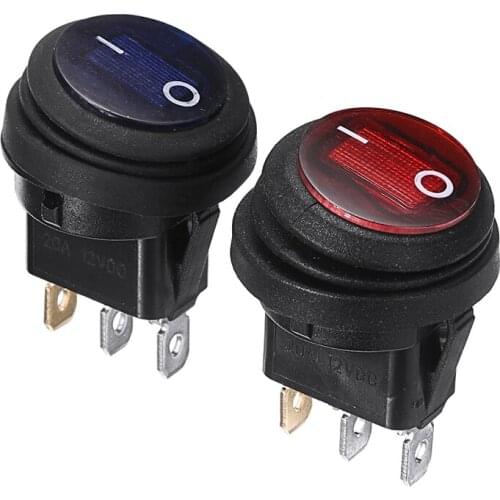 Durable 2pcs Blue Red LED 3 Pin Switch 12V 20A Car Boat ON/OFF SPST Round Rocker Toggle Switch Waterproof Toggle Switch