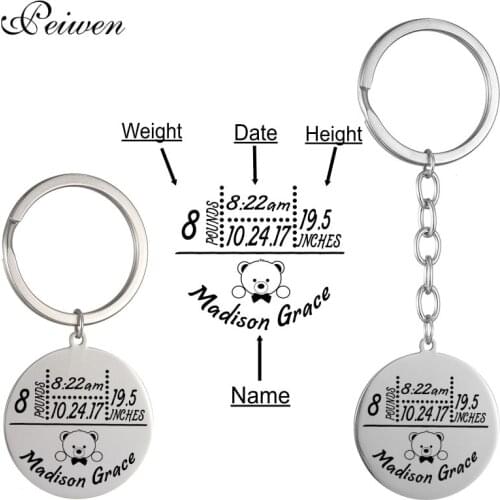 Personalized Keychain Custom Baby Name Date Of Birth Weight Height For Newborn Commemorate Customized Keyring New Mom Dad Gift