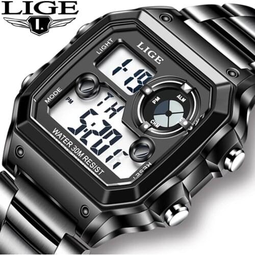 2021 LIGE New Fashion Electronic Watch Men Sport Waterproof Date Alarm Wristwatch Mens Watches Top Brand Luxury Chronograph +Box