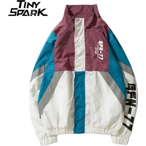Color Block Jacket Windbreaker Hip Hop Mens Streetwear Jacket Coat Harajuku Vintage Casual Zip Track Jackets Fashion Autumn 2020