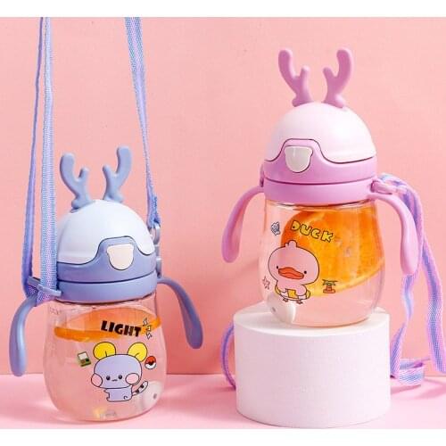 370ml Childrens Drinking Bottle Kindergarten Straw Cup Small Boy Creative Duck Beak Plastic Bottles Water Cartoon Cute Portable