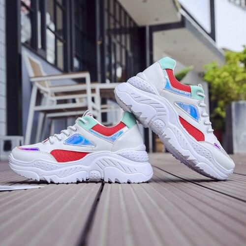 Breathable thick-soled sneakers new spring and autumn womens shoes womens breathable fashion mesh lace-up sneakers